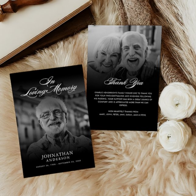 Loving Memory 2-Photo Elegant Script Funeral Thank You Card (Creator Uploaded)