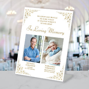 Loving Memory 2 Photo Gold Vintage Foliage Wedding Pedestal Sign