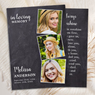 Loving Memory 3 Photo Sympathy Funeral Prayer Card