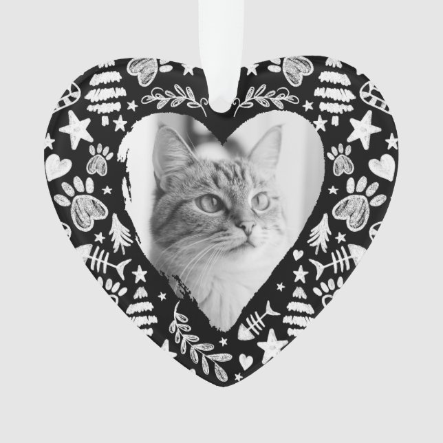 Loving Memory Black Chalkboard Cat Memorial Photo Ornament (Front)
