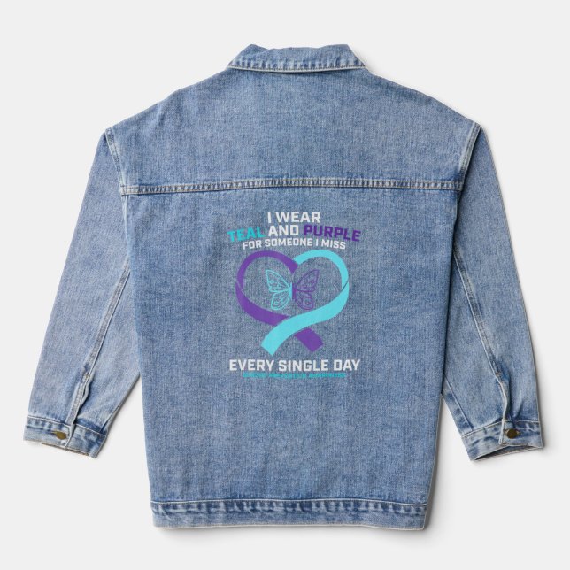 Loving Memory Butterfly Suicide Prevention Awarene Denim Jacket (Back)