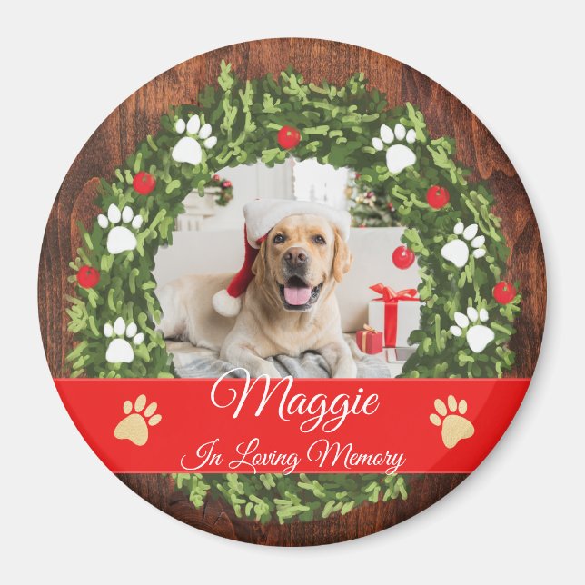 Loving Memory Christmas Wreath Pet Memorial Photo Magnet (Front)