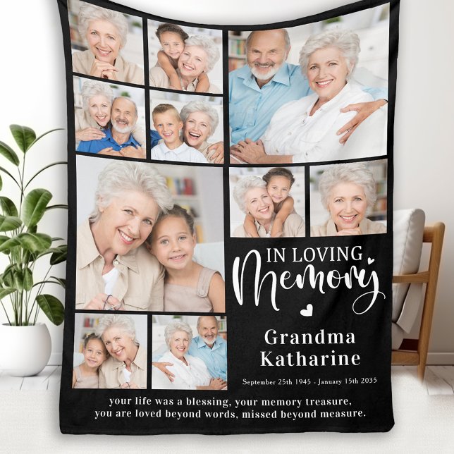 Loving Memory Custom 10 Pictures Sympathy Memorial Fleece Blanket (Creator Uploaded)