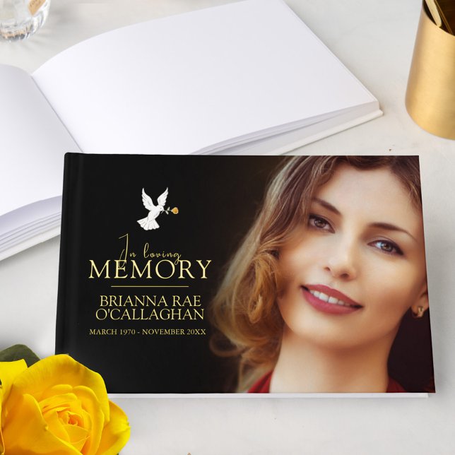 Loving memory dove yellow rose funeral photo black guest book (Creator Uploaded)