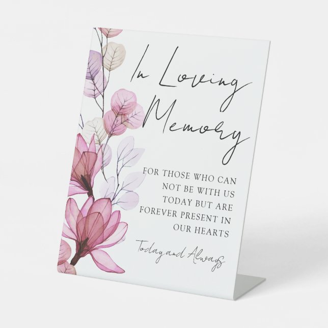 Loving Memory Memorial Dusty Rose Floral Wedding Pedestal Sign (Front)