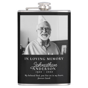Loving Memory Modern Black & White Photo Memorial Hip Flask