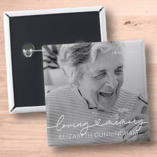 Loving Memory Modern Elegant Heart Photo 15 Cm Square Badge