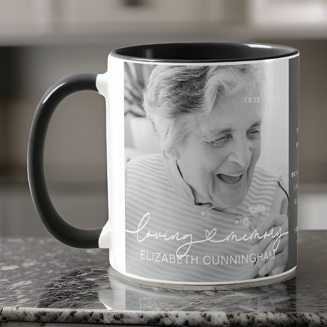 Loving Memory Modern Elegant Heart Photo Memorial Mug (Creator Uploaded)