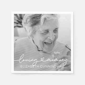 Loving Memory Modern Elegant Heart Photo Memorial Napkin