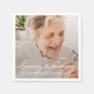 Loving Memory Modern Elegant Heart Photo Memorial Napkin