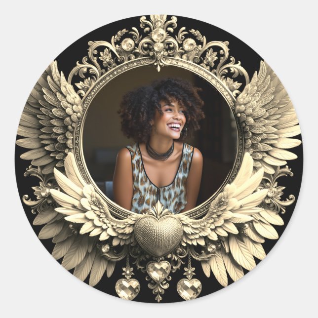 Loving Memory Photo Memorial Diamond Look Classic Round Sticker (Front)