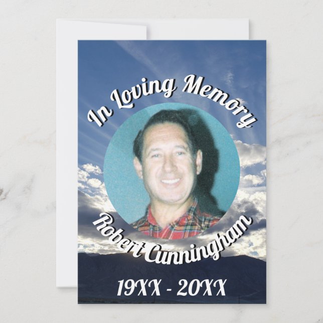 Loving Memory Sunset Cloud Lines Photo Memorial  Invitation (Front)