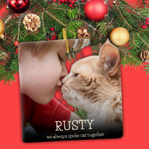 Loving Minimalistic Photo Cat Memorial Ceramic Ornament