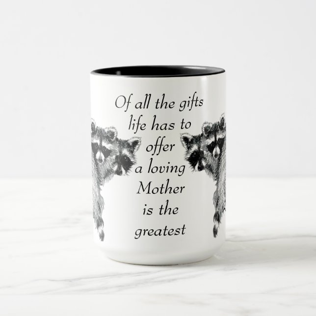 Loving Mother Quote Fun Racoon family Mug (Center)