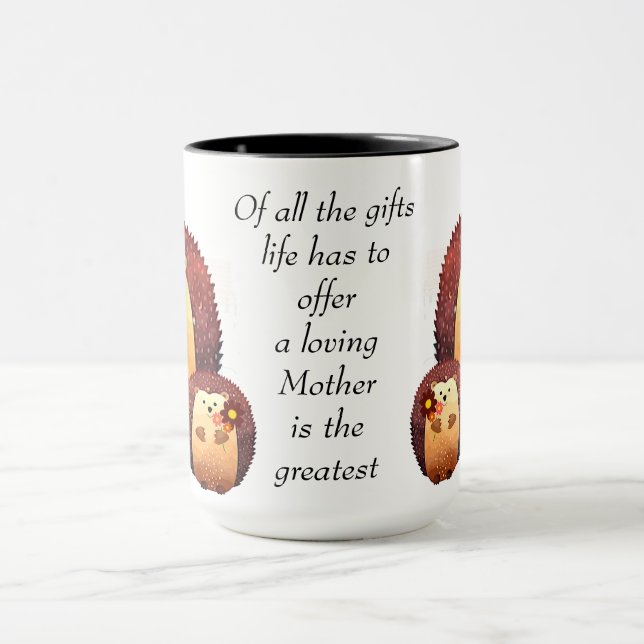 Loving Mother Quote Gardening Hedgehog Mum & baby Mug (Center)