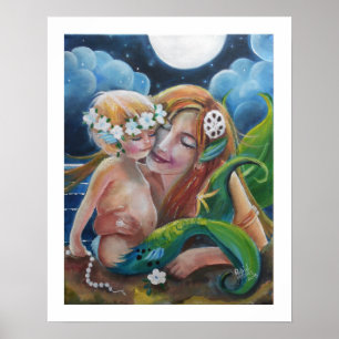 Loving Mum and Baby Mermaids Poster