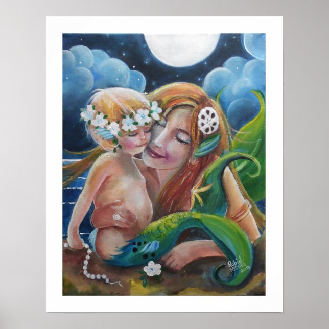 Loving Mum and Baby Mermaids Poster (Front)
