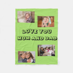 Loving Mum Dad 4 photos Sans Serif Font Fleece Blanket