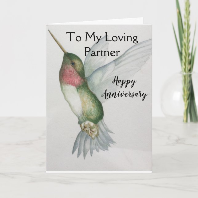 Loving Partner Anniversary Hummingbird Watercolor Card (Front)