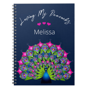 Loving Peacocks Abstract Bold Colours Name Insert Notebook