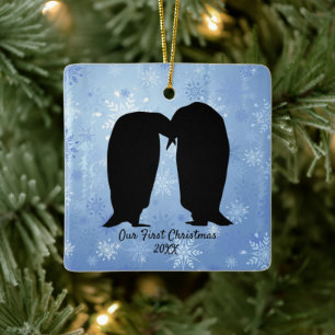 Loving Penguin Couple Christmas Ceramic Ornament