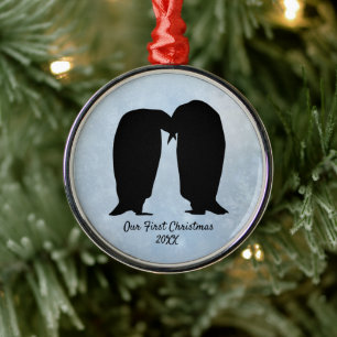 Loving Penguin Couple Christmas Metal Tree Decoration