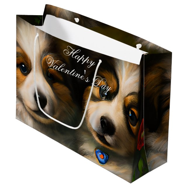 Loving puppies valentine  large gift bag (Front Angled)