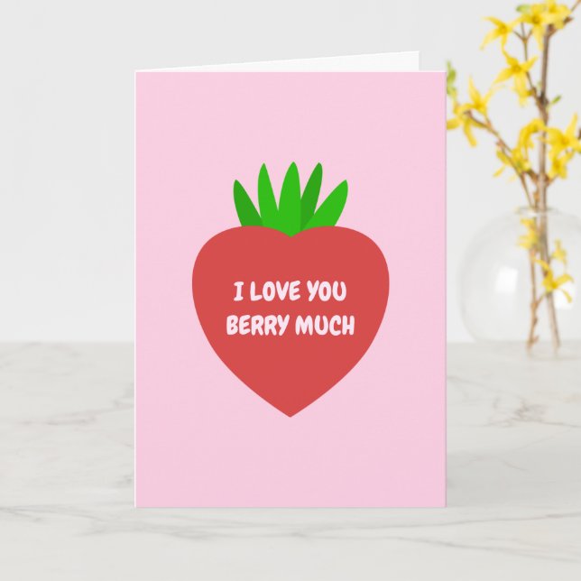 Loving Red Strawberry Fruit I Love You Berry Much  Card (Yellow Flower)