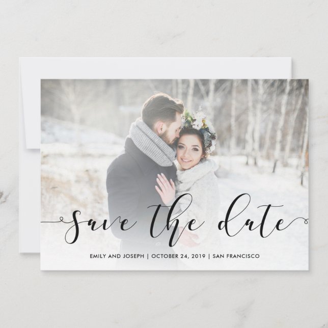 Loving Script | Black Save the Date with Photo (Front)