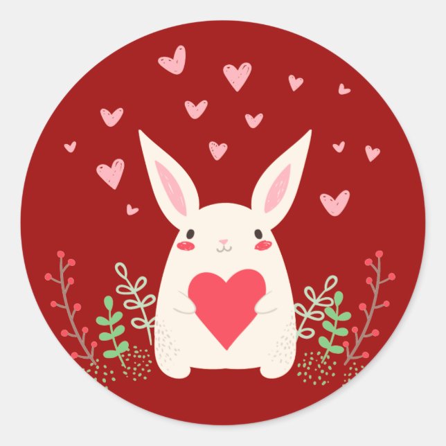 Loving Snuggly Kawaii Bunny Custom Classic Round Sticker (Front)