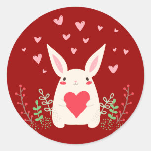 Loving Snuggly Kawaii Bunny Custom Classic Round Sticker