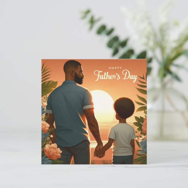 Loving Sunset Embrace Ethnic Father & Son (Standing Front)