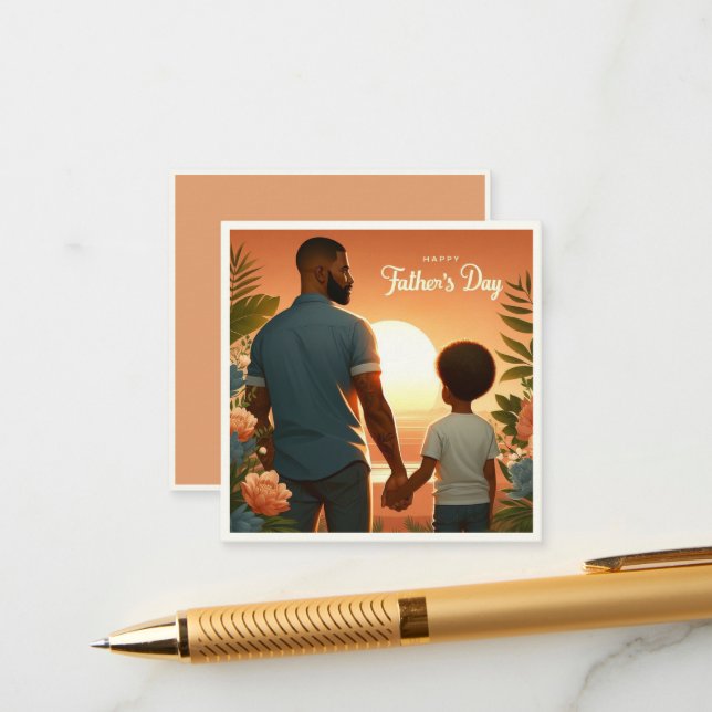 Loving Sunset Embrace Ethnic Father & Son Enclosure Card (Front/Back In Situ)