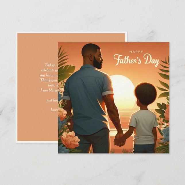 Loving Sunset Embrace Ethnic Father & Son Holiday Card (Front/Back)