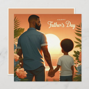 Loving Sunset Embrace Ethnic Father & Son Holiday Card