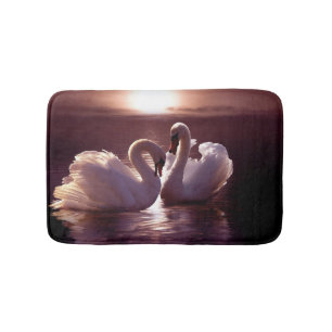 Loving Swans Forming a Heart Bath Mat