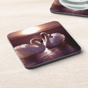 Loving Swans Forming a Heart Coaster