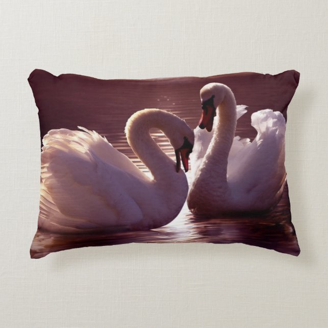 Loving Swans Forming a Heart Decorative Cushion (Front)
