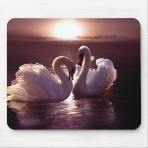 Loving Swans Forming a Heart Mouse Mat