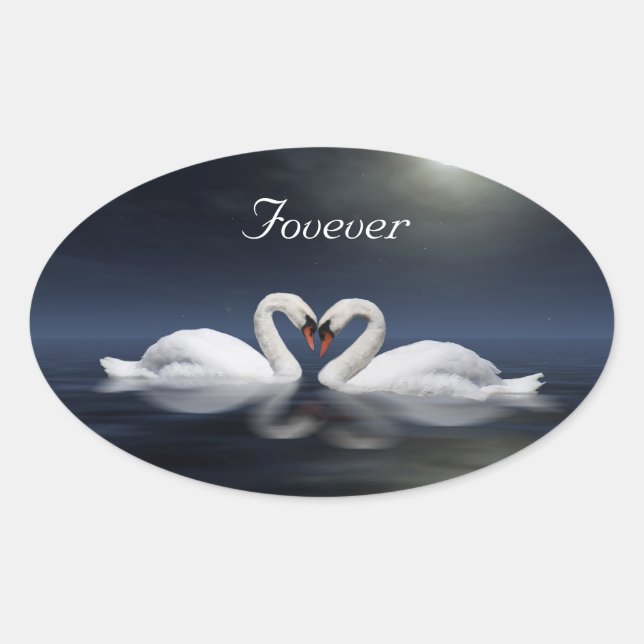 Loving swans oval sticker (Front)