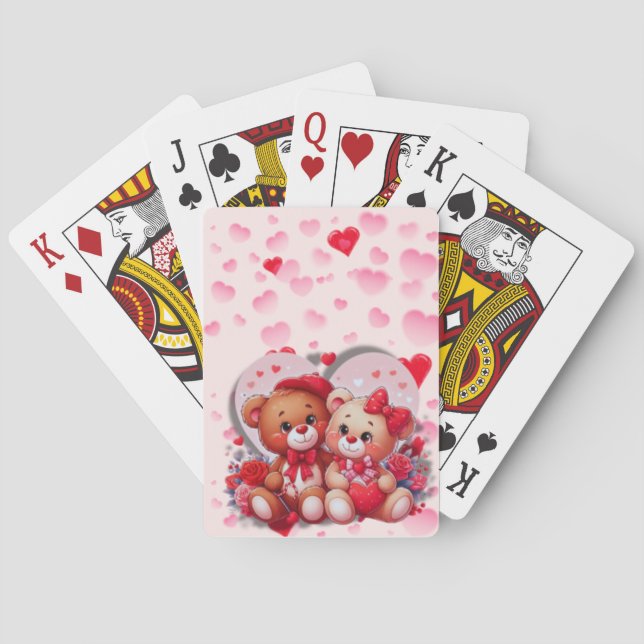 Loving Teddy Bear Couple Playing Cards (Back)