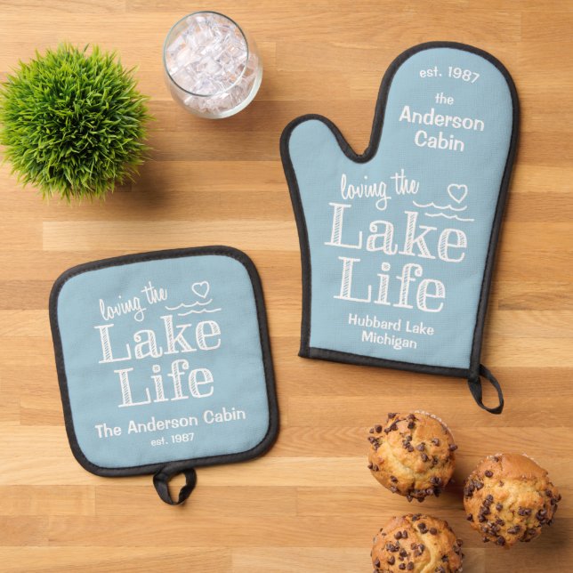 Loving the Lake Life Oven Mitt & Pot Holder Set (Top Down)