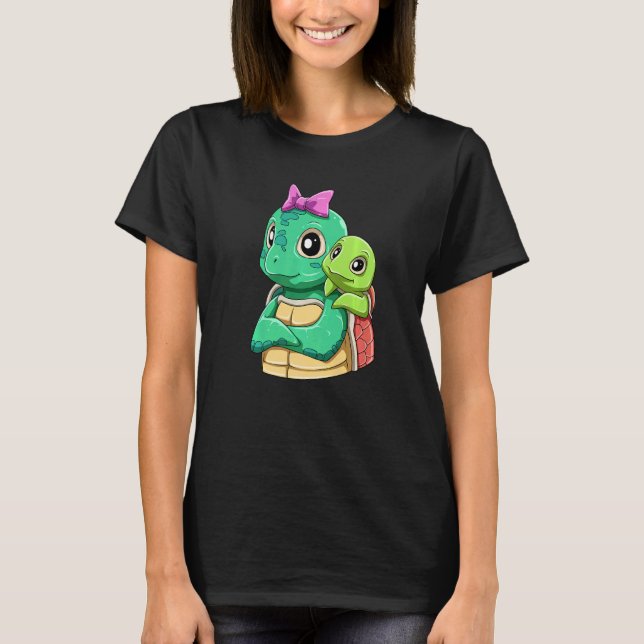 Loving Turtle with Turtle Kid for a Turtles  Mommy T-Shirt (Front)