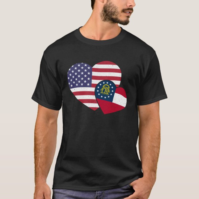 Loving USA & Georgia Local Flag Heart Proud Americ T-Shirt (Front)