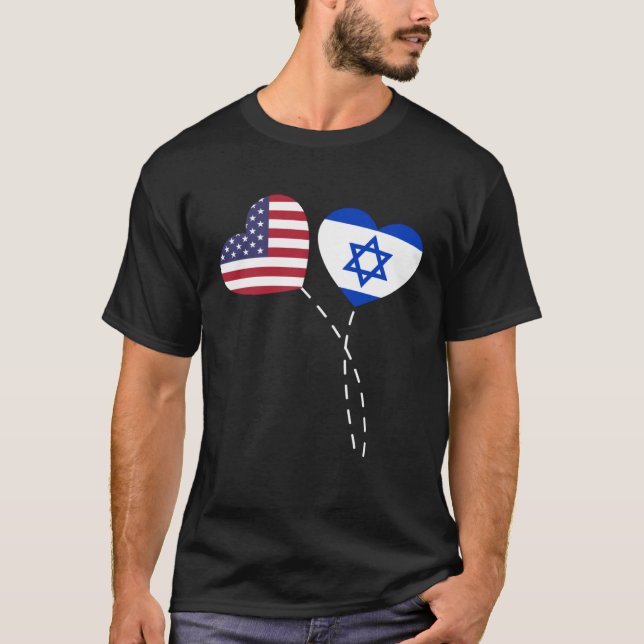 Loving USA Israel Flag Heart Israeli Americans Lov T-Shirt (Front)