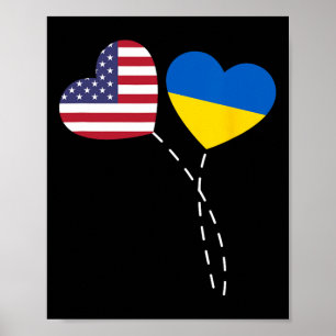 Loving Usa Ukraine Flag Heart Ukrainian Americans  Poster