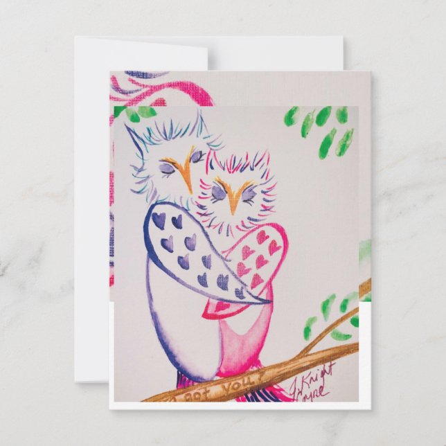 Loving Watercolor Owl Valentine Card (Front)