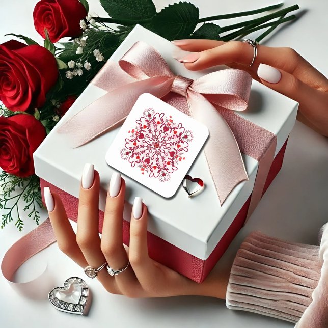 Loving You handwritten seamless doodles valentine Square Sticker (Creator Uploaded)