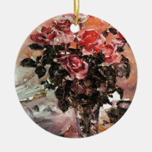 Lovis Corinth pink-roses-1924 flowers Ceramic Tree Decoration