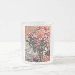 Lovis Corinth pink-roses-1924 flowers Frosted Glass Coffee Mug
